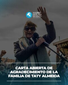 Carta abierta de agradecimiento de la familia de Taty Almeida